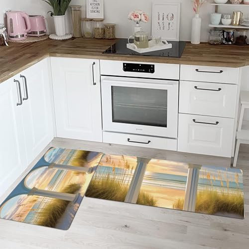 Tappetini Cucina Antiscivolo 2 Pezzi, Canne Del Lago, Set Tappeti da Cucina con Paesaggio Selvaggioper Ingresso, Corridoio e Sala da Pranzo, 45 * 75cm+45 * 150cm