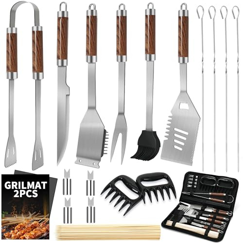 Lot de 20 ustensiles de barbecue de qualité supérieure - En acier inoxydable - Accessoires de barbecue pour homme - Avec pince à barbecue - Spatule - Idéal pour l'extérieur et le camping