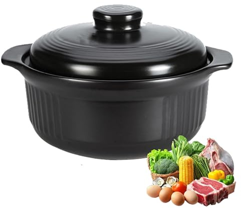 Casseruola con coperchio, casseruola in ceramica da un quarto di gallone, stufato rotondo resistente al calore, casseruola rotonda con coperchio, casseruola in ceramica con coperchio adatta al forno,