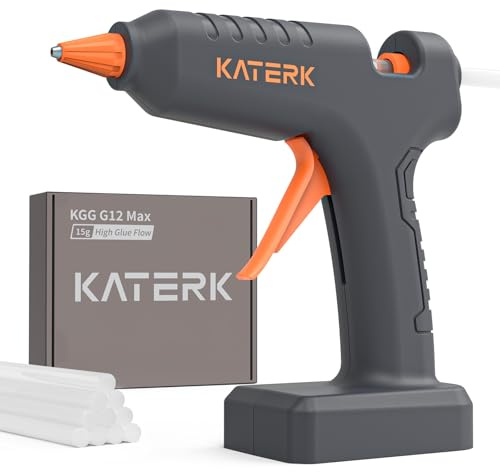 Katerk Pistolet à Colle Chaud Sans Fil, 12V Pistolet à Colle Chaude avec 10 Bâtons de Colle 11mm, Sans Gouttes, 2000mAh Batterie, Hot Glue Gun pour Bricolage, Art DIY et Réparations Maison