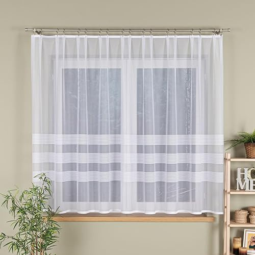 Gardinen Vorhangen Tende Bianche 400x160 cm (LxA) Andria Pronte All’Uso Moderne Con Righe Nastro Arricciatenda Facile Da Pulire Senza Stiro Alta Qualità Corte Lunghe