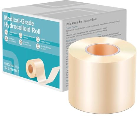 Hydrocolloid Roll For Wound Care - 5cmx5.0m - 0.3mm Thickness, Cut-to-Size Waterproof Dressing Tape - Flexible & Skin-Friendly Bandage Patch For Cuts,Blisters,grazes,Minor Wounds - Self-Adhesive