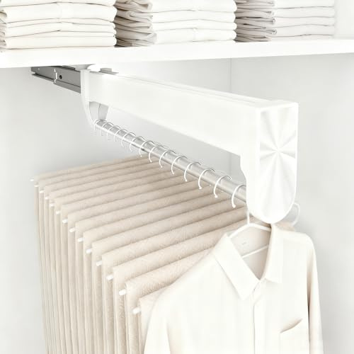 CAIEJSAEN Ausziehbare Kleiderstange zum Herausziehen der Kleiderbügel Verstellbarer Kleiderschrank Teleskopstange Weiß Ohne Bohren für SchräNke und Lagerbereiche 292mm