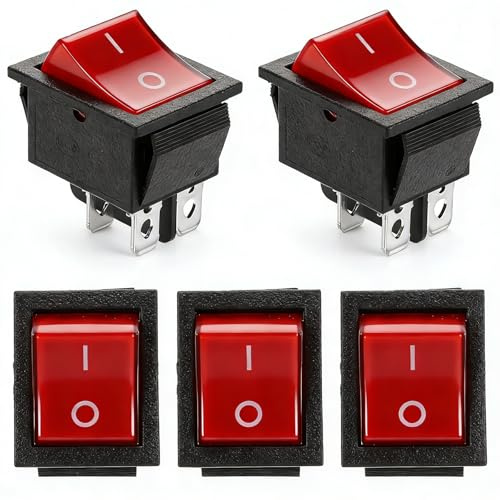 Uadme Kippschalter 4 Polig, 5 Stück 120VAC/250VAC 30A Mini Wippschalter, EIN AUS Schalter IP65 Wasserdicht mit Rot Leuchtend, für Auto, LKW, Boot