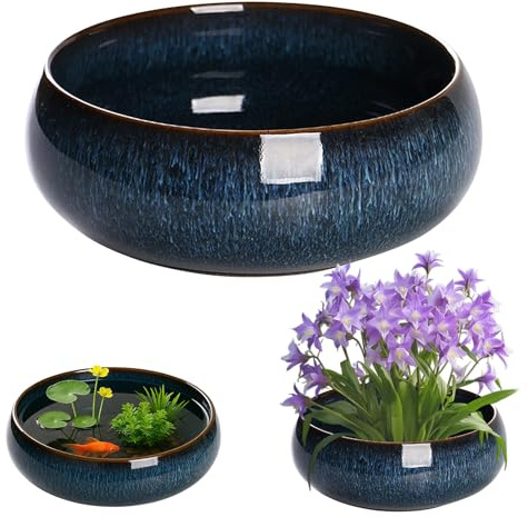 Lotus Bowl planteringskärl, lotus bonsai skål, 16,8 cm keramisk blomskål, bonsai keramisk kruka med unik glaserad finish, keramisk vatten planteringskruka för vardagsrum och tebordsdekoration