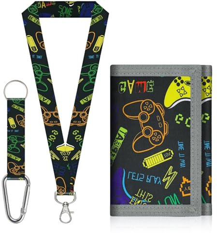 Aucuu Cartera Niño, Monedero Niñas con Cordón, Cartera Niño Triple Plegado, Monedero y Juvenil para Colgar, para Cumpleaños Fiestas, Escuela, Ocio, Viajes-Consola de Videojuegos