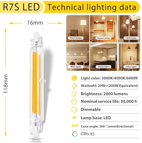 Dvnoua R7S LED Bulb 118mm 20W Dimmable (100W Equivalent), R7S Bulb 118mm LED Dimmable Natural White 4000K 2000LM, Flicker-Free, 360° Light Angle, Energy Saving R7s Floodlight, 2 Pack