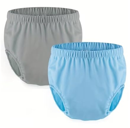 Återanvändbara badblöjor for vuxna, specialbehov, plastblöjöverdrag läckagetätt, gummibyxor for simblöjor for inkontinensskydd unisex(Gray+blue,Small)