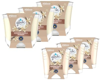 Glade Duftkerzen Set Romantic Vanilla Blossoms 6 Stück, 112 g & 204 g, Duftkerzen für Zuhause, Raumduft Kerzen mit Vanilleduft