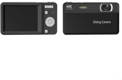 Risveglio Fotocamera digitale scorrevole da 64 MP con zoom 16x, registrazione 4K, schermo da 2,8 pollici, autofocus per principianti dal design compatto, colore argento (nero)