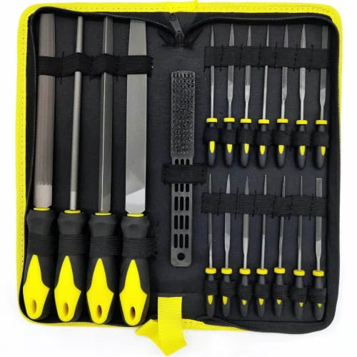 17 Piece Metal Hand & Needle File Set – High Carbon Steel Files with Ergonomic Handles – Flat, Round, Half Round & Triangle Files for Metal, Wood, Plastic, Jewellery Making, DIY & Model Craft