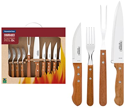 Tramontina Steak Cutlery and Carving Set of 10, Sharp Knife with Wooden Handle, ‎Camping, Kitchen, Rustic, 22399037