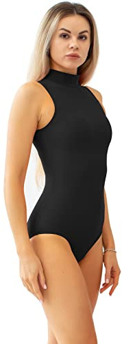Kepblom Women's Turtleneck Mock Neck Leotard Sleeveless Spandex Bodysuit for Ballet Dance