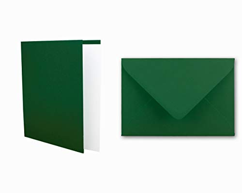 25x Kartenset DIN A6 inkl. Briefumschlägen & extra Einlegeblätter - Blanko Klappkarten in Dunkelgrün im DIN A6 Format - Karten zum Selbstgestalten für Einladungen und Grüße