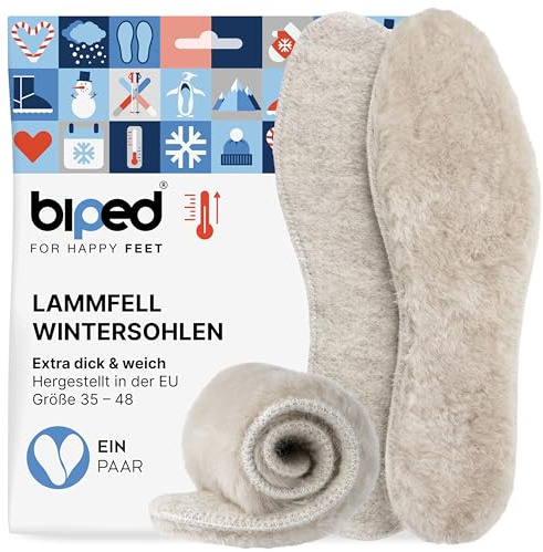 biped premium solette in pelle d'agnello - Solette per scarpe invernali extra morbide e spesse - Solette riscaldanti in pelliccia con parte inferiore in feltro z1022(47)