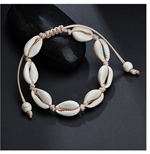 Egurs Hawaiian Style Armband Natürliche Muschel Handgewebte Verstellbare Fußkette Meer Strand Ferien Weiß