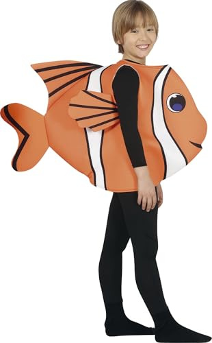 FIESTAS GUIRCA | Costume Pesce Bambini (3-4 Anni) - Tunica Unisex - Costumi di Animali Marini per Halloween, Carnevale e Feste in Maschera - Ideale per Bambini e Bambine - Arancione e Bianco
