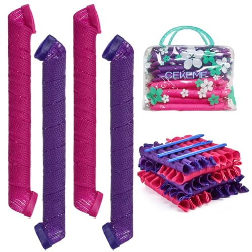 40pcs Heatless Spiral Hair Rollers with Styling Hooks, 22inch/55cm, No Heat Damage, DIY Kit for Long & Medium Hair