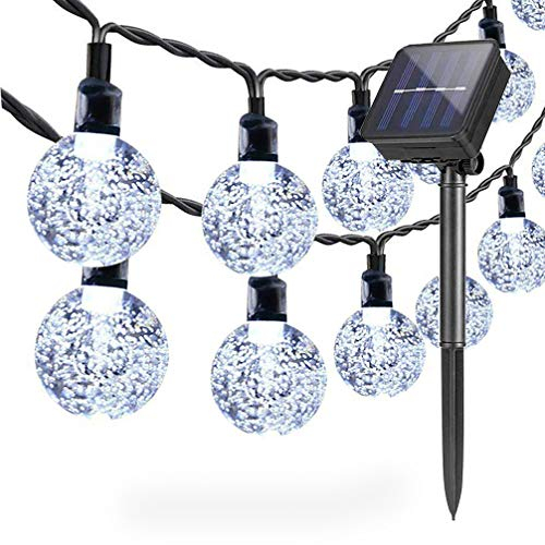 Lámparas solares de cadena Exterior Jardín, 6,5 m 30 LED Impermeable Luces de Hadas Globo Bola de Cristal Decoración Festival Vistoso Luz para Partido Boda Patio Navidad Decoración (Blanco frío)