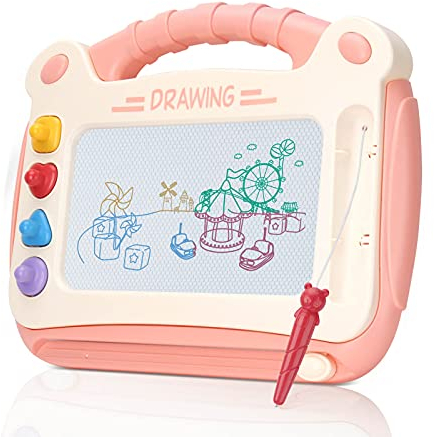 CS COSDDI Magnetische Maltafel Zaubertafel für Kinder - Löschbares Graffiti-Zeichenbrett, Wiederverwendbar Tragbar Malbrett Mit 4 Form Stempel - Geschenk Ab 3 Jahre (Rosa)