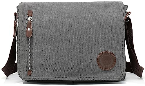 LOSMILE Umhängetasche, Vintage Canvas Schultertasche Herren.(Grau)