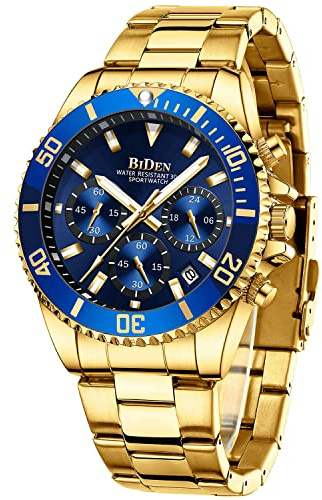 HANPOSH Mens Watches Chronograph Stainless Steel Analog Quartz Watch Waterproof Men's Wrist Watches Business Casual Fashion Watch for Men