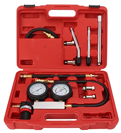 Detector de fugas de cilindros, probador de fugas de cilindros Juego de herramientas de detección de calibre doble de compresión de motor de gasolina para verificación de presión Prueba de tasa de fug