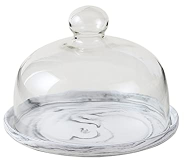 ZEELYDE Cloche Alimentaire/Aliments Tente,Plateaux à Dessert avec Couvercle, Couvercle en Dôme en Verre Transparent Fromage Dôme Fruit Snack Pain Gâteau Plateaux 6-8-10 Pouces Disque en Céramique Ro