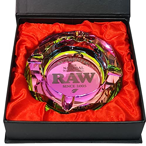 Zactly Exclusive RAW Glass Ashtray Octagon Shaped Decorative Portable Ashray, Modern Lovely Desktop Ashtray With Soft Bottom, Comes In A Presentable And Elegant Gift Box Set (Rainbow Icy Multicolor)
