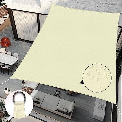 RICHIE Sun Shade Sail Rectangle 3m x 4m Waterproof, 98% UV Block Awnings for Patios with Free Rope, Sunscreen Awning Canopy, Rectangular Garden Shelter for Outdoor Garden Patio Yard Lawn Party, Beige