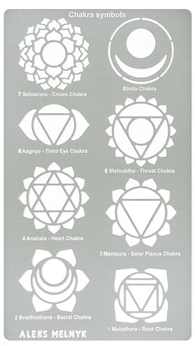 Aleks Melnyk No.415 Metal Stencil, Chakras, Mandala, Yoga, Symbols for Meditation, Om, Sacred Geometry, Template for Wood Burning, Pyrography Engraving, Bookmark, Crafts, Art, DIY