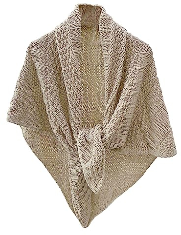 Rubruan Damen Dreieckschal Schultertuch Umhang – Frühling Herbst Winter Gestrickt Warm Dekorativ Umschlagtuch Schal Halstuch Kopftuch Dreieckstuch für Frauen Mädchen - Strickwolle (Beige)