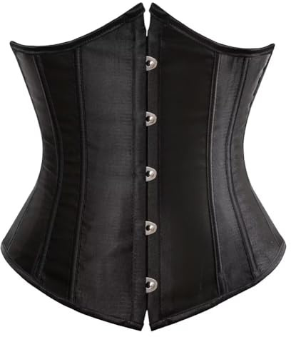 Jutrisujo Black Corset Underbust Lace up Boned Brocade Waist Training Plus Size XS