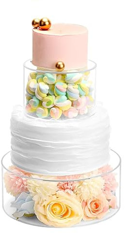 SanBouSi 2 supporti in acrilico per torte riempibili, rotondi, trasparenti, per matrimoni, compleanni, decorazioni per feste (25 x 10 cm, 15 x 10 cm)