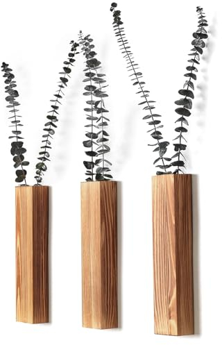 Sawoake Macetas de pared, decoración moderna de pared de madera para dormitorio y baño, jardineras contemporáneas, versátiles, decoración del hogar para flores secas y plantas verdes artificiales