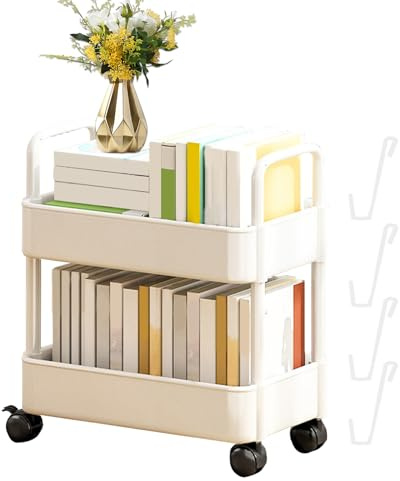 Baoqifong Carros Utilitarios Rodantes de 2 Niveles con Ruedas, Organizador de Carritos Rodantes para Manualidades | Organizador Estantería Multiusos para Oficina, Cocina, Dormitorio, Baño