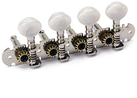 Toyvian Mandolin Guitar Machine Heads Tuning Pegs 4-string Left and Right Set White Round Buttons Gc602 Silver Guitar Tuning Pegs Replacement for String Instruments