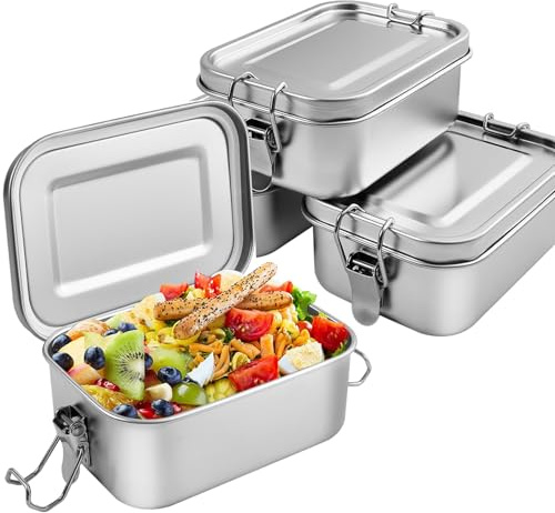 Lainballow 4 Stück Edelstahl Bento Box, 550 ml Metall Lunchbox Edelstahl Frischhaltedosen mit Deckel und abschließbaren Clips, auslaufsicherer Lebensmittelzubereitungsbehälter für Aufbewahrung,