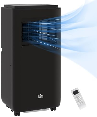 HOMCOM Condizionatore Portatile con 5 in 1 e Timer 24h, Climatizzatore Portatile con Deumidificazione, Ventilazione, Raffreddamento, 33x28x70.4 cm (Nero, 9000BTU)