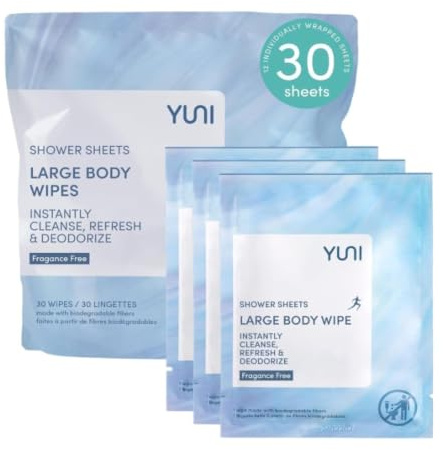 YUNI Beauty Lingettes corporel non parfumées (30 pièces) super douces et humides Nettoyant sans eau Désodorisant en déplacement