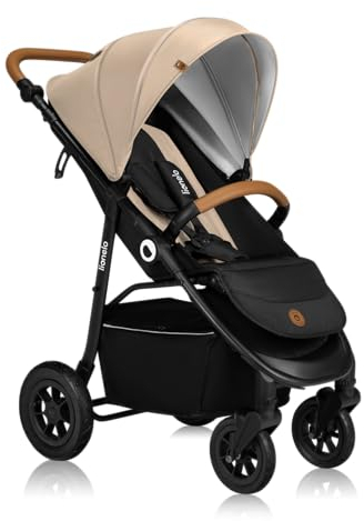 LIONELO Natt Kinderwagen Buggy bis zu 22 kg Verstellbarer Griff und Verstellung der Rückenlehne zur Liegeposition, 5-Punkt-Gurt Große Offroad-Räder Vollständige Stoßdämpfung Wasserdichtes XXL-Verdeck
