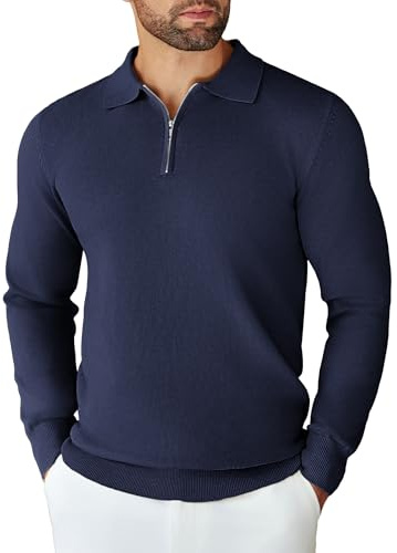 COOFANDY Herren Langarm Polo Pullover mit Reißverschluss Strickpullover | Half Zip Poloshirt, Polokragen Pullover, Winterpullover für Business Freizeit