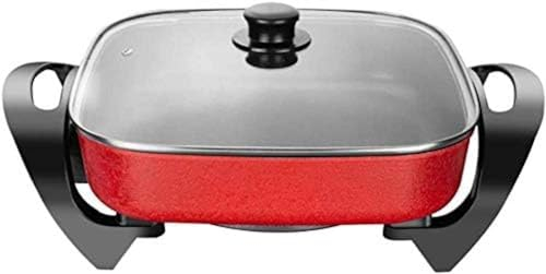 Poêle électrique 5L, marmite multi-cuiseur carrée avec couvercle en verre, surface antiadhésive et poignées Cool Touch, rouge