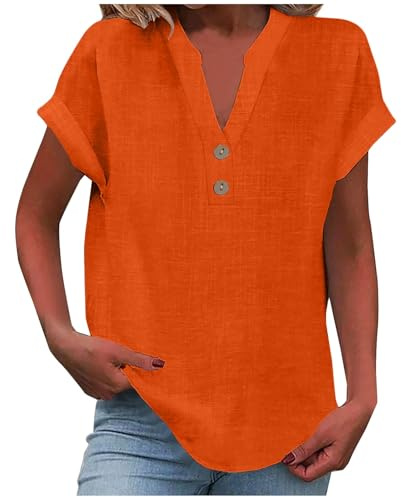 HUIFUAO T-Shirts d'été à col en V pour Femmes à Manches Courtes Basiques élégants boutonnés Hauts Noirs pour Femmes
