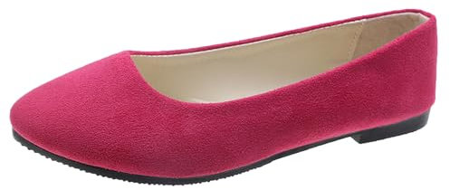 Lizoleor Pointed Toe Flats Dolly Shoes Silp On Suede Women Pumps Ballets Concise Comfort Candy Color Sweet Girl Shoes Loafers Plum-Red Size 2 UK/35