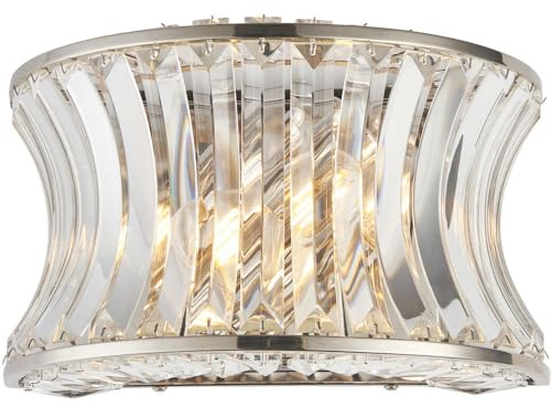 Glass Dimmable Wall Light - Concave Effect Clear Crystals - Polished Nickel Edge