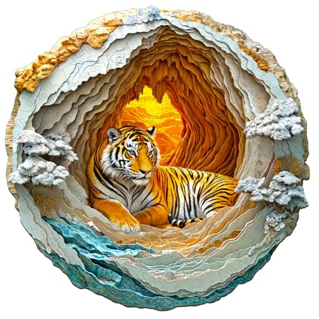 Blumuze Wooden Puzzle 300pcs, 3D Tiger Wooden Jigsaw Puzzle for Adults, Unique Shaped Animal Wood Puzzles for Adults 14+ with Wood Gift Box L-34 * 34cm
