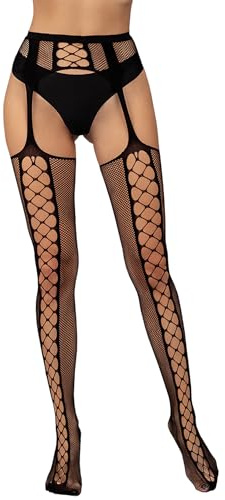 Mingnos Strapsstrumpfhose für Damen Sexy Strapsen Strümpfe Hohe Taille Fischnetz Strumpfhose Netzstrümpfe, Schwarz