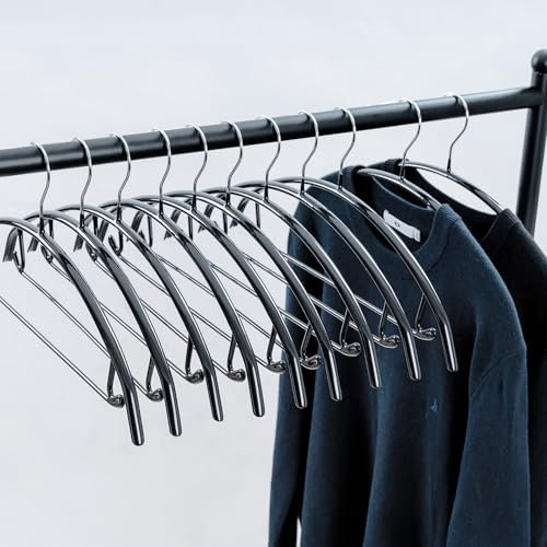 Cocomaya Grucce appendiabiti in metallo 42 cm (set da 10) nero – rivestimento in gomma antiscivolo, anti-deformazione per camicie, blazer, maglioni, magliette con gancio per pantaloni