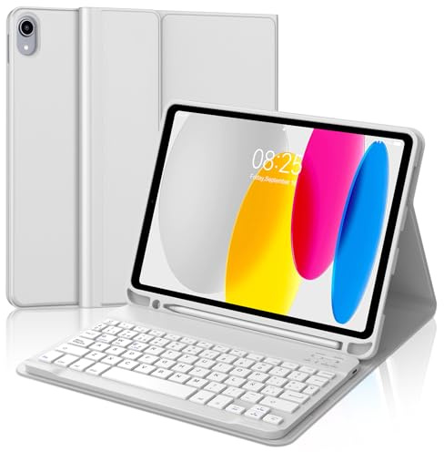 IVEOPPE Teclado iPad 10/11 Generación, Funda Teclado Español Ñ Desmontable Inalámbrico Bluetooth para iPad 10Generación 2022/11 Generación A16 2025 (10.9/11 Pulgada), Gris Claro
